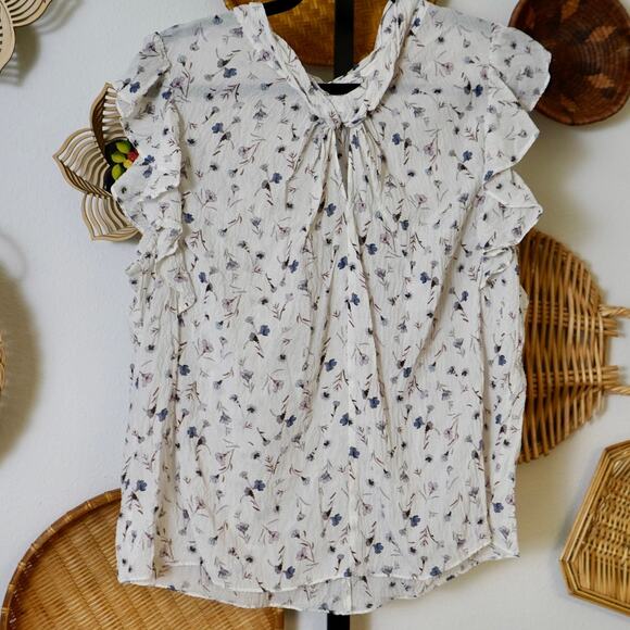 Rebecca‎ Taylor Flutter Sleeve Adelaide Floral Silk Top White Womens Size 14 - Picture 2 of 6